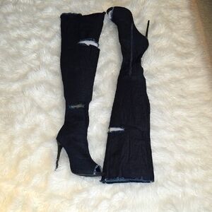 Stylish Dark Blue Denim Over-the-Knee Boots